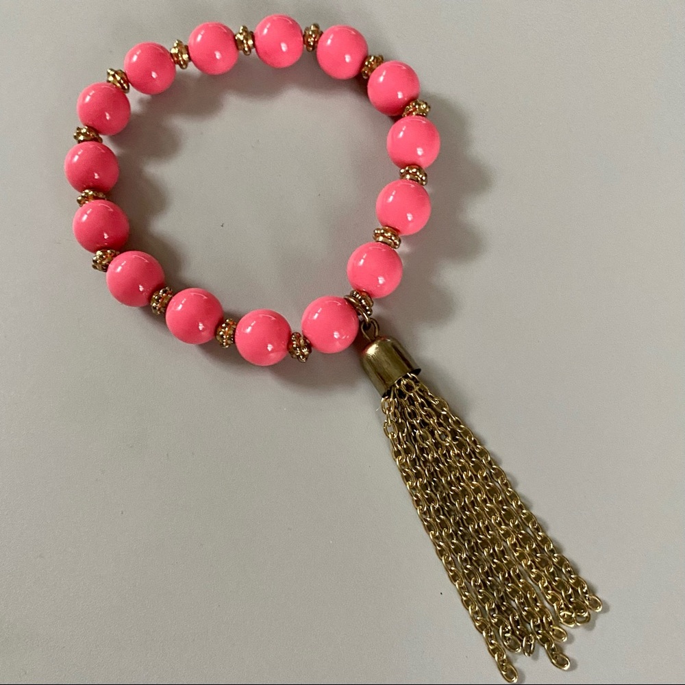Vintage Pink Beaded Tassel Bracelet